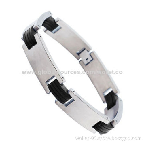 Men's Jewelry Metal Bracelet, Made of 316L Stainless Steel Material and Rubber, OEM Orders Welcomed